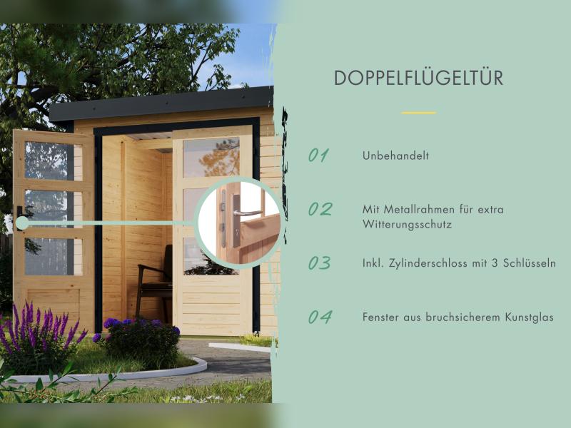 Karibu Hybrid Gartenhaus Merkur 1 A naturbelassen/weiß
