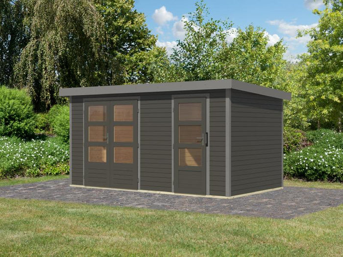 Karibu Hybrid Gartenhaus Merkur 1 B terragrau/graualuminium