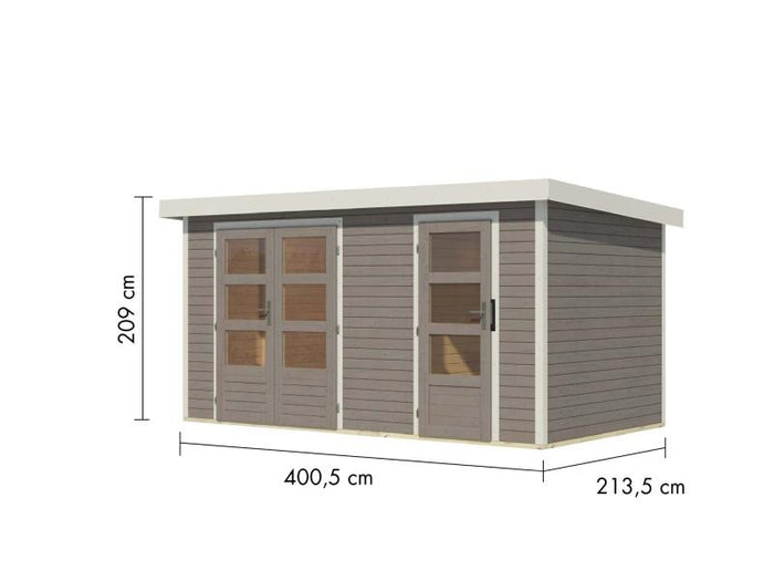 Karibu Hybrid Gartenhaus Merkur 1 D wassergrau/weiß