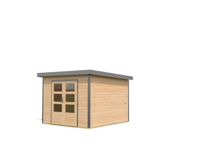 Karibu Hybrid Gartenhaus Pluto 6 A, naturbelassen/graualuminium, 28 mm