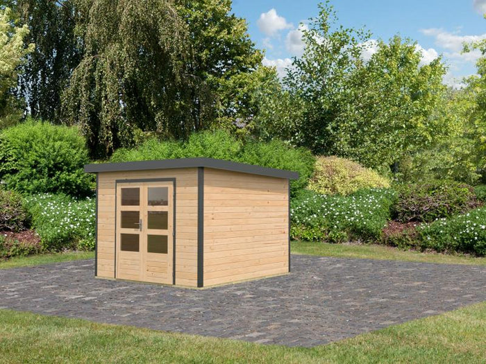 Karibu Hybrid Gartenhaus Pluto 6 A, naturbelassen/anthrazit, 28 mm