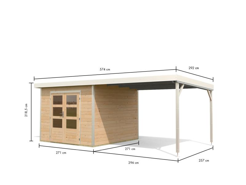Karibu Hybrid Gartenhaus Pluto 6 A, naturbelassen/weiß inkl. 3 m Anbaudach