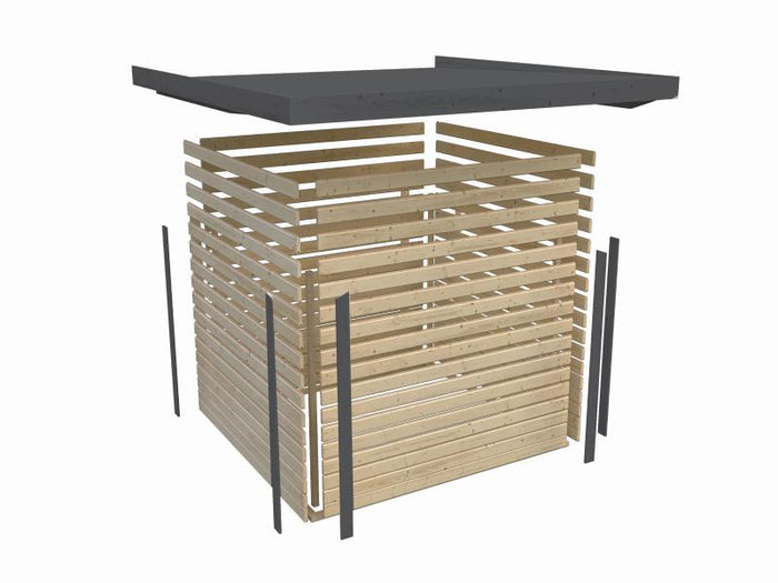 Karibu Hybrid Gartenhaus Pluto 6 B, terragrau/anthrazit inkl. 3 m Anbaudach