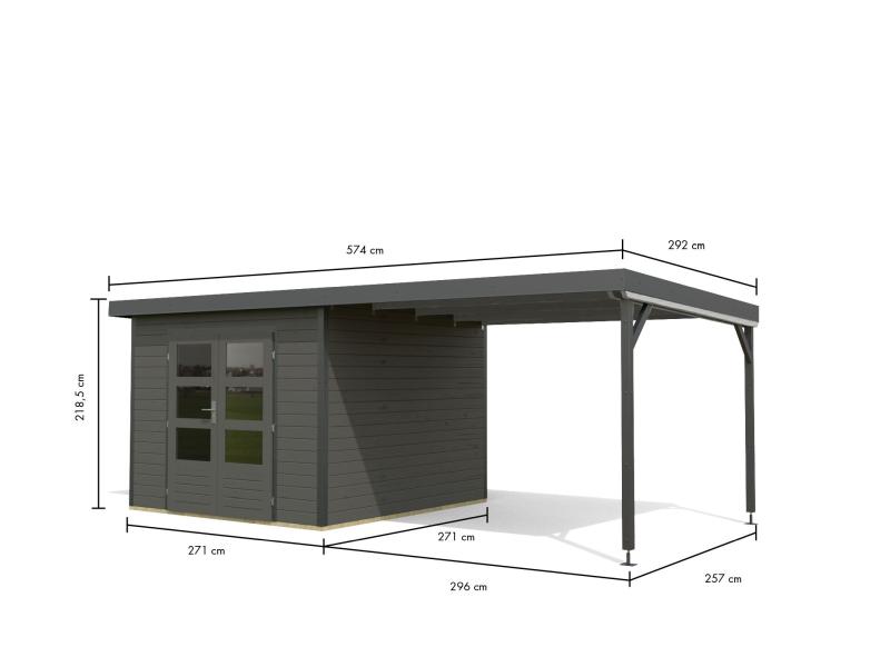 Karibu Hybrid Gartenhaus Pluto 6 B, terragrau/anthrazit inkl. 3 m Anbaudach