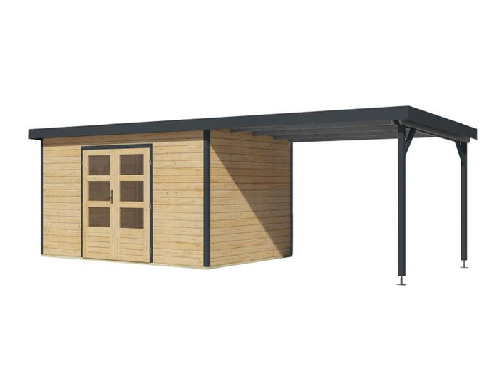 Karibu Hybrid Gartenhaus Pluto 7 A, naturbelassen/anthrazit, inkl. 3 m Anbaudach