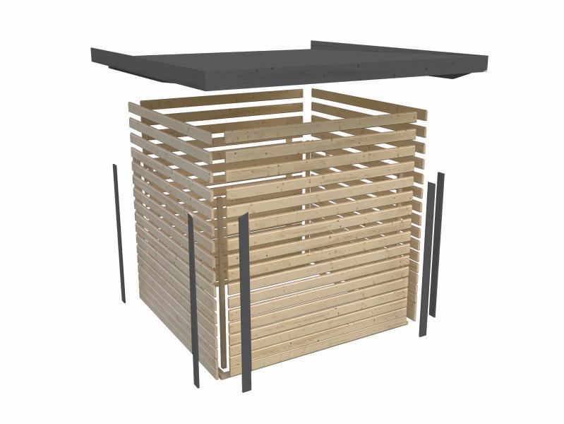 Karibu Hybrid Gartenhaus Pluto 7 B, terragrau/graualuminium, inkl. 3 m Anbaudach