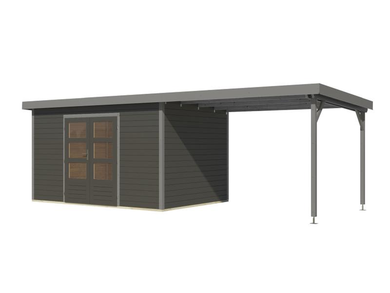 Karibu Hybrid Gartenhaus Pluto 7 B, terragrau/graualuminium, inkl. 3 m Anbaudach