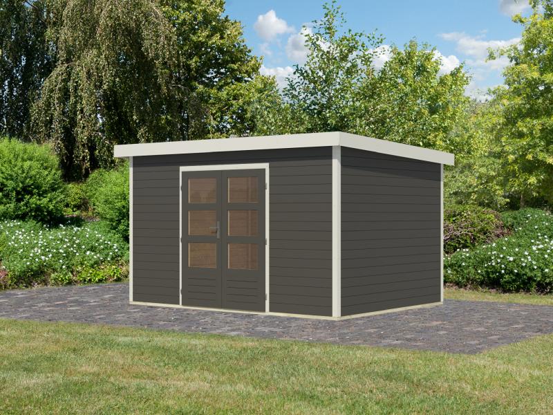 Karibu Hybrid Gartenhaus Pluto 7 B, terragrau/weiß, 28 mm