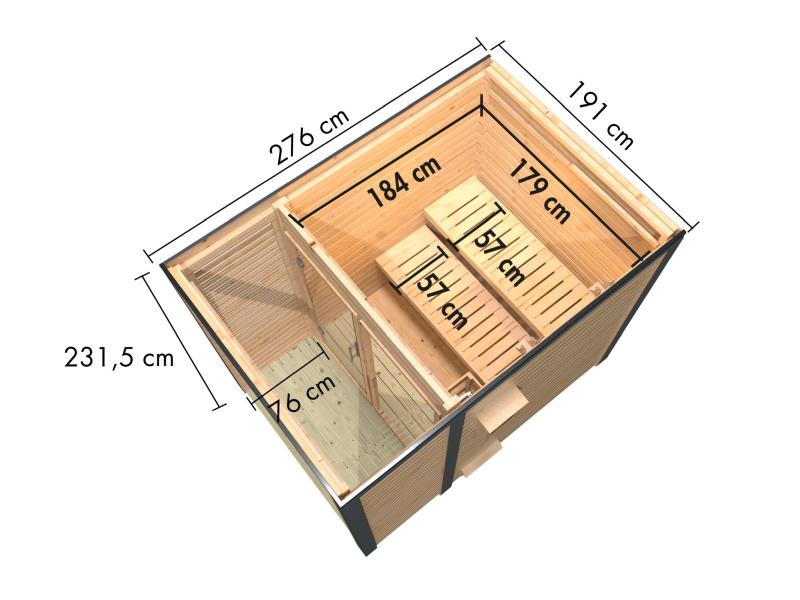 Karibu Hybrid Saunahaus Ares 1, anthrazit/anthrazit -inkl. 9 kW Ofen ext. Steuerung-