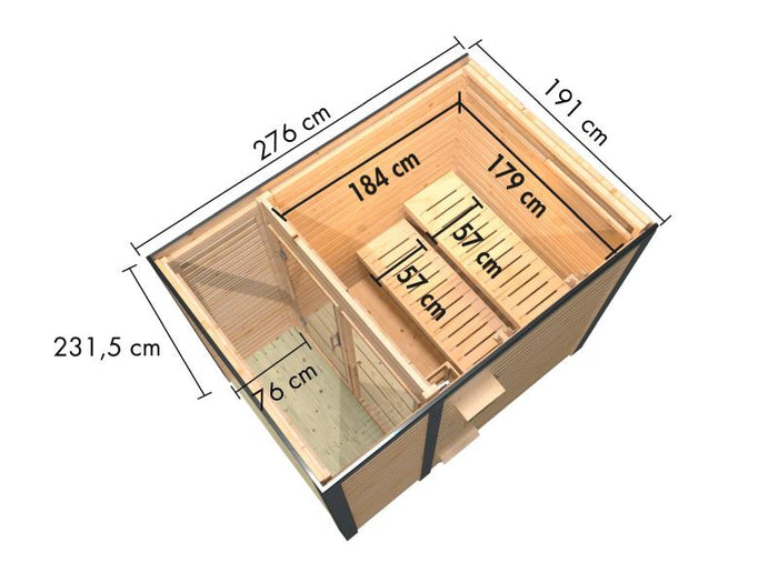 Karibu Hybrid Saunahaus Ares 1, naturbelassen/anthrazit -ohne Ofen-