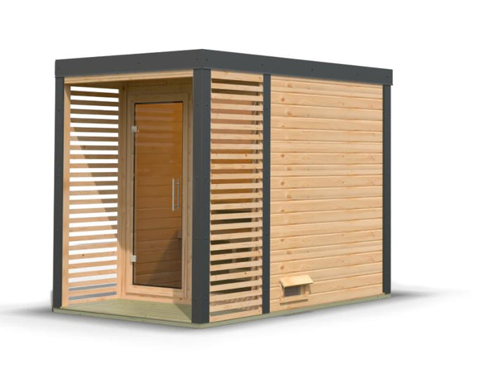 Karibu Hybrid Saunahaus Ares 1, naturbelassen/anthrazit -ohne Ofen-