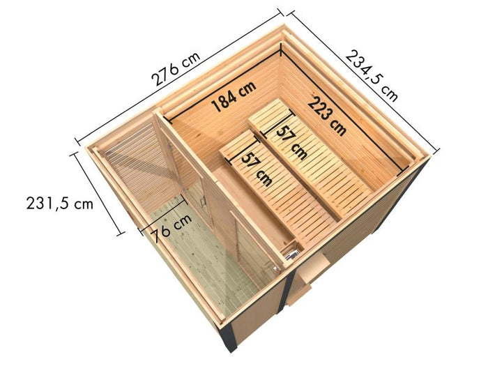 Karibu Hybrid Saunahaus Ares 2, naturbelassen/anthrazit -ohne Ofen-