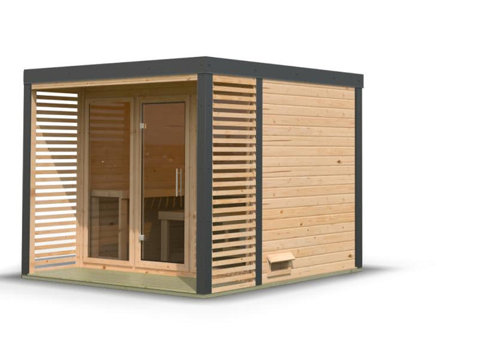 Karibu Hybrid Saunahaus Ares 3, naturbelassen/anthrazit -ohne Ofen-
