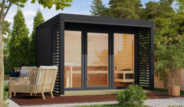 Karibu Hybrid Saunahaus Ares 3,anthrazit/anthrazit -inkl. 9 kW Bioofen ext. Steuerung-