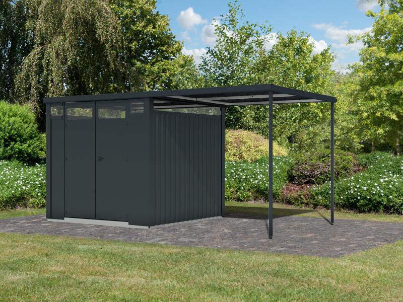 Karibu Metallgerätehaus Osten 2, anthrazit inkl. Anbaudach 2,25 m