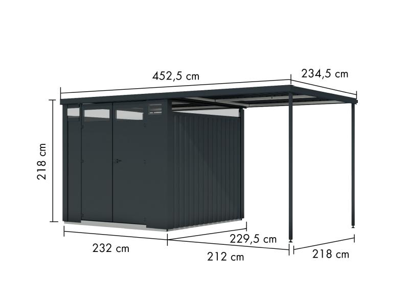 Karibu Metallgerätehaus Osten 2, anthrazit inkl. Anbaudach 2,25 m