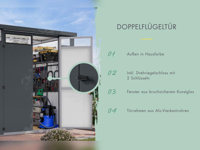 Karibu Metallgerätehaus Osten 2, anthrazit inkl. Anbaudach 2,25 m