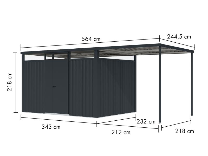 Karibu Metallgerätehaus Osten 3, anthrazit, inkl. Anbaudach 2,25 m