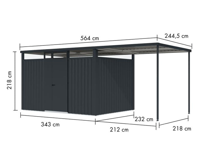 Karibu Metallgerätehaus Osten 3, anthrazit, inkl. Anbaudach 2,25 m