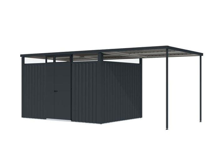 Karibu Metallgerätehaus Osten 3, anthrazit, inkl. Anbaudach 2,25 m