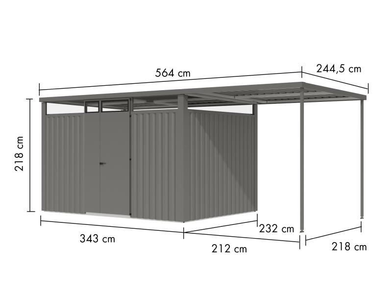 Karibu Metallgerätehaus Osten 3, graualuminium, inkl. Anbaudach 2,25 m