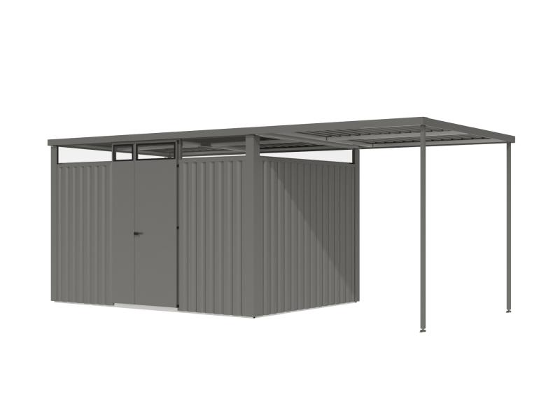 Karibu Metallgerätehaus Osten 3, graualuminium, inkl. Anbaudach 2,25 m