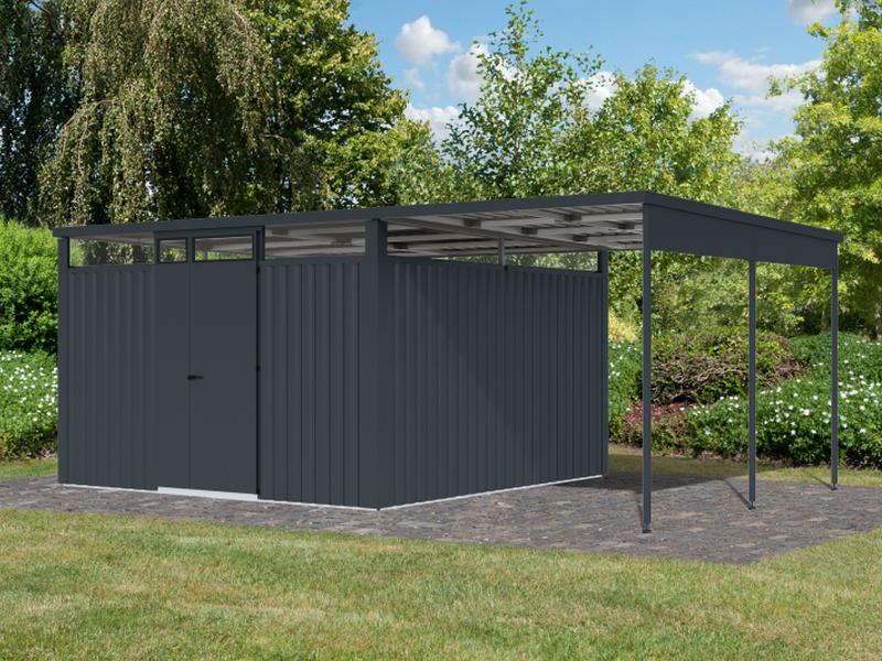 Karibu Metallgerätehaus Osten 3,5 anthrazit, inkl. Anbaudach 2,25 m