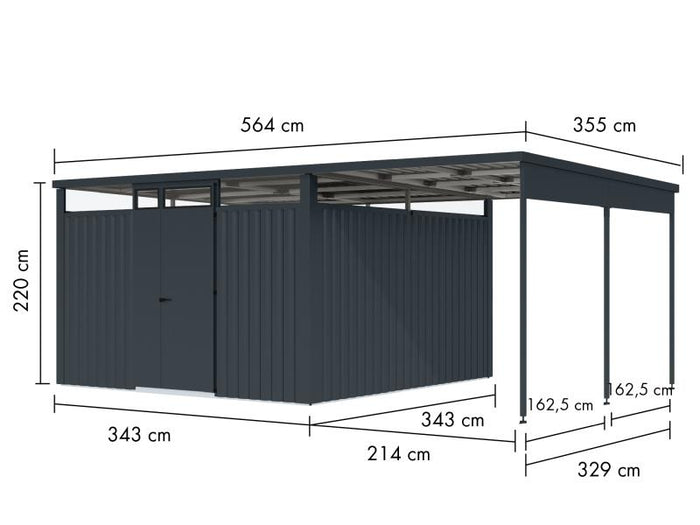 Karibu Metallgerätehaus Osten 3,5 anthrazit, inkl. Anbaudach 2,25 m