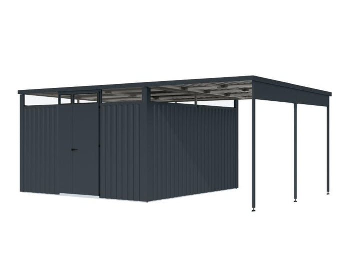 Karibu Metallgerätehaus Osten 3,5 anthrazit, inkl. Anbaudach 2,25 m
