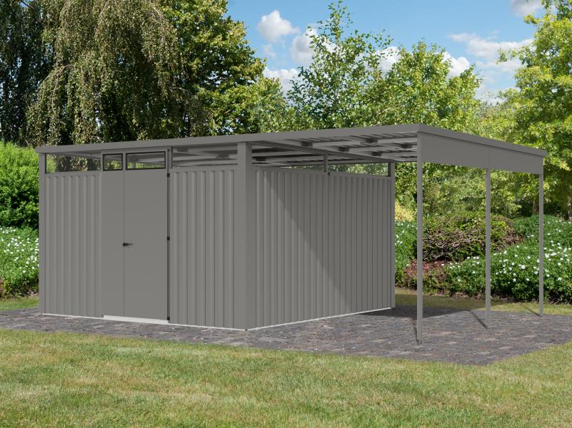 Karibu Metallgerätehaus Osten 3,5 graualuminium, inkl. Anbaudach 2,25 m