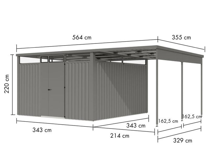 Karibu Metallgerätehaus Osten 3,5 graualuminium, inkl. Anbaudach 2,25 m