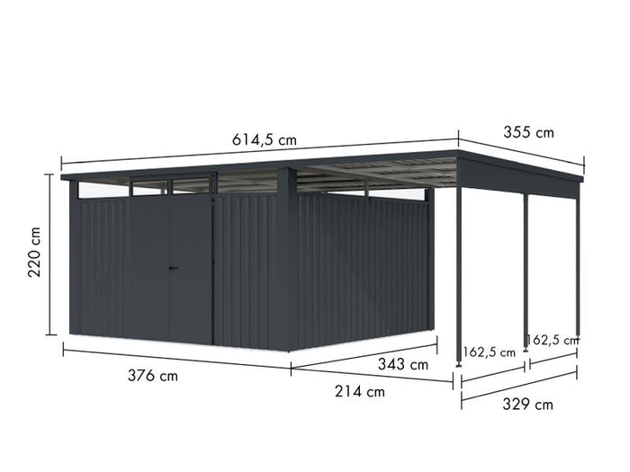 Karibu Metallgerätehaus Osten 4, anthrazit, inkl. Anbaudach 2,25 m
