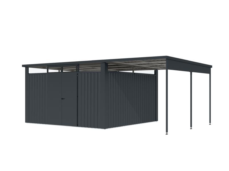 Karibu Metallgerätehaus Osten 4, anthrazit, inkl. Anbaudach 2,25 m