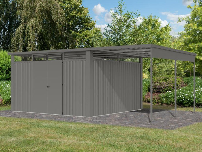 Karibu Metallgerätehaus Osten 4, graualuminium, inkl. Anbaudach 2,25 m