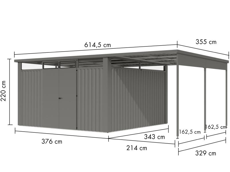 Karibu Metallgerätehaus Osten 4, graualuminium, inkl. Anbaudach 2,25 m