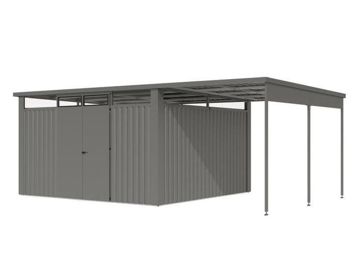 Karibu Metallgerätehaus Osten 4, graualuminium, inkl. Anbaudach 2,25 m