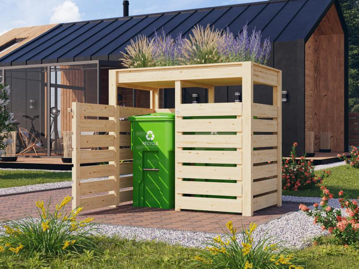 Karibu Mülltonnenbox, natur,  für 2 Tonnen inkl. Hochbeet