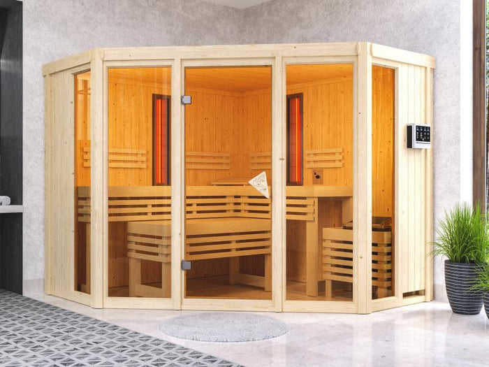 Karibu Multifunktions-Sauna Asta mit 9 kW Bioofen und Infrarotstrahler