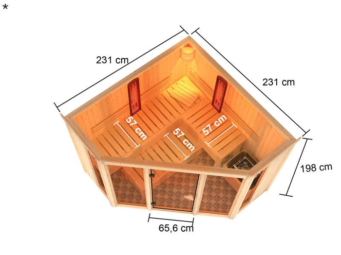 Karibu Multifunktions-Sauna Asta mit 9 kW Ofen und Infrarotstrahler