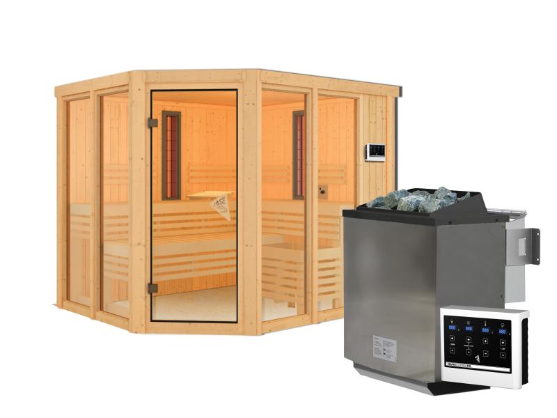 Karibu Multifunktions-Sauna Ava mit 9 kW Bioofen und Infrarotstrahler