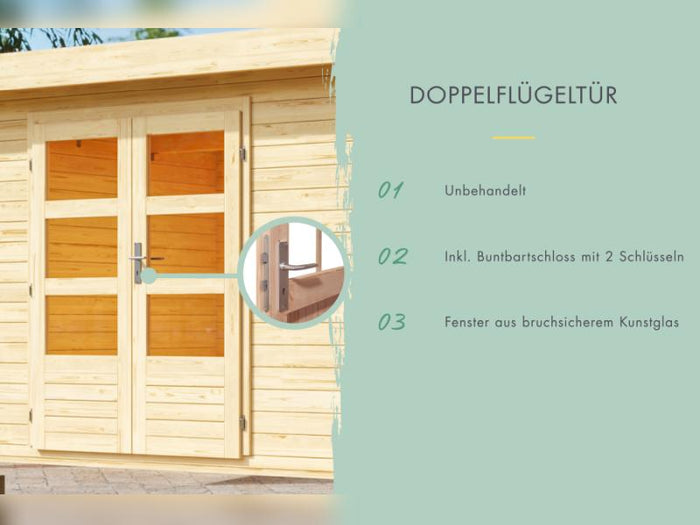 Karibu Multifunktionshaus Pultdach mit Schrank und Anbaudach 28 mm