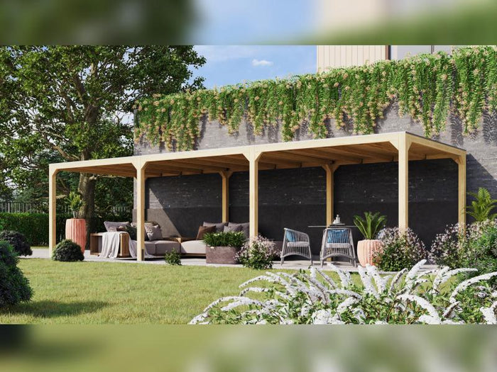 Karibu Pavillon Cubus im Set mit 2 Verlängerung, natur