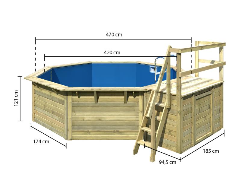 Karibu Pool Modell 2 X im Set mit Terrasse, Filteranlage und Skimmer, kdi - Folie Blau