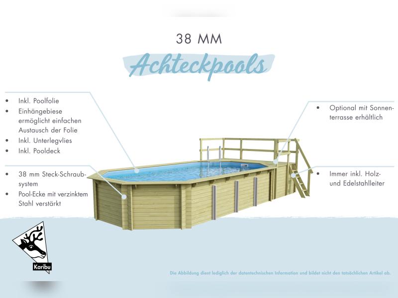 Karibu Pool Modell 4 Variante D, mit Terrasse im Set inkl. Filteranlage und Skimmer