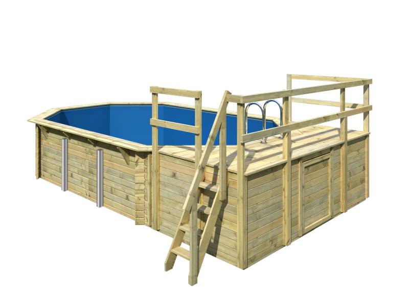 Karibu Pool Modell 4 Variante D, mit Terrasse im Set inkl. Filteranlage und Skimmer