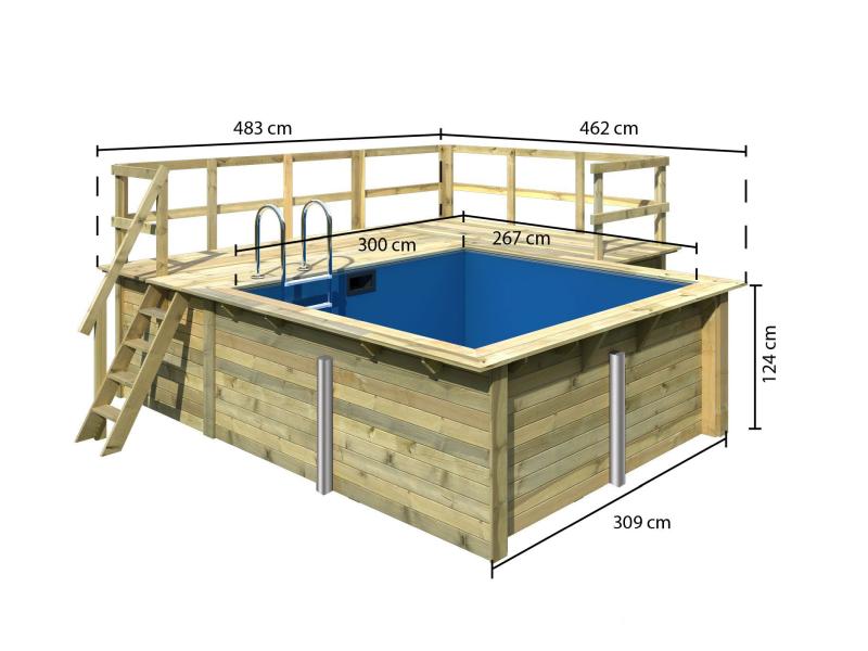 Karibu Rechteck Pool Größe 1 im Set inkl. Filterpaket , Terrasse 3,5 m und Seitenterrasse