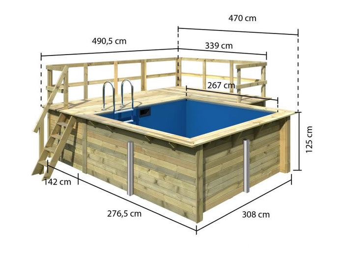 Karibu Rechteck Pool Größe 1 inkl. Terrasse 3,5 m und Seitenterrasse