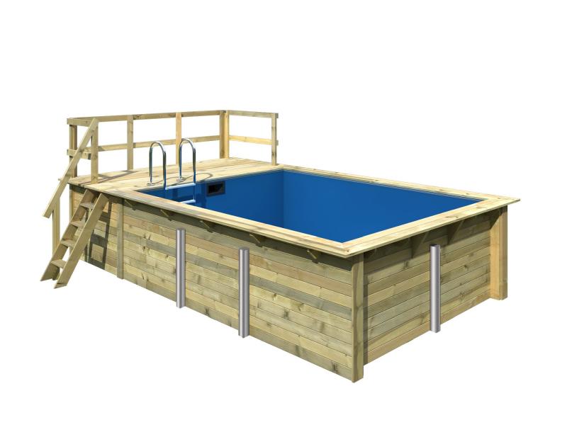 Karibu Rechteck Pool Größe 2 im Set inkl. Filterpaket und Terrasse 3,5 m