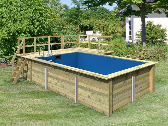 Karibu Rechteck Pool Größe 3 im Set inkl. Filterpaket, Terrrasse 3,5 m und Seitenterrasse