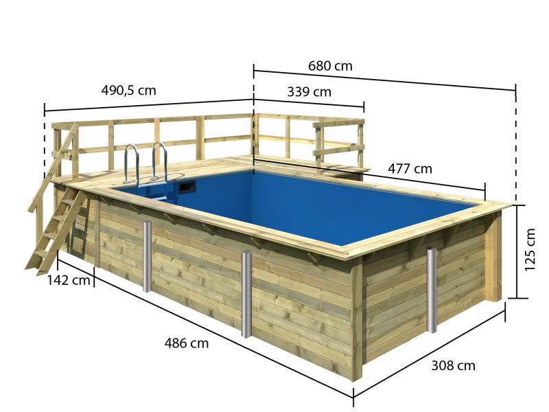 Karibu Rechteck Pool Größe 3 inkl. Terrrasse 3,5 m und Seitenterrasse